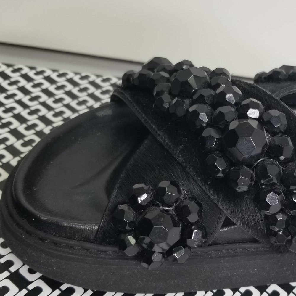 Black Beaded Simone Rocha Genuine Calf Hair FlipFlop Platform Sandal Size 6/36 - Picture 7 of 9